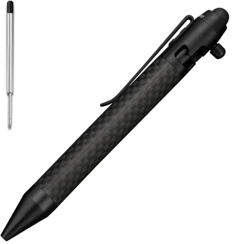 Cool Hand 4.9'' Carbon Fiber Bolt Action Pen Stylus for Touch Screen, Ballpoint Ink Refillable, Compact Size, Skelton Out Deep Pocket Clip for Easy Carring