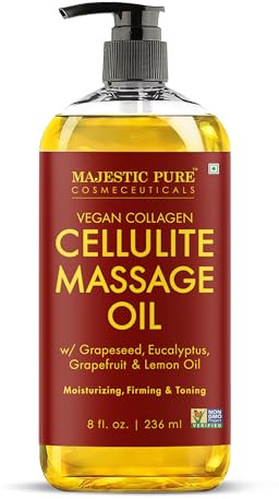 Majestic Pure Cellulite Massage Oil for Massage Therapy- Refreshing and Relaxing- Natural Oils with Grapeseed, Eucalyptus, Grapefruit & Lemon Oil- All Skin Types- Men and Women Massage Lotion- 8 fl oz