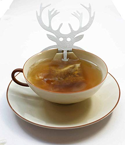 Elch Teebeutel-Halter Souvenir Geschenk, 3D Edelstahl Figur zum Tee Trinken