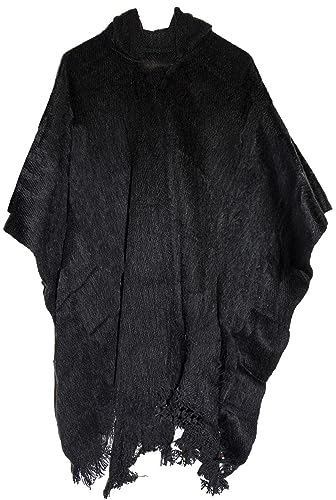 Gamboa Alpaka Wolle Poncho Herren Decke Ponchos Kapuze Cape Pancho Männer Mexikanischer Wollponcho Winter Cowboy Hippie Jacke |Schwarz