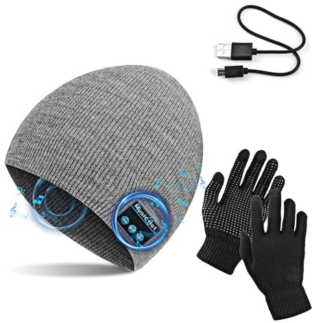 TAGVO Gorro Bluetooth V5.0 con Conjunto de Guantes con Pantalla táctil, Gorro de música inalámbrico de Punto cálido de Invierno con micrófono inalámbrico para Correr esquí Senderismo,Regalo Navidad