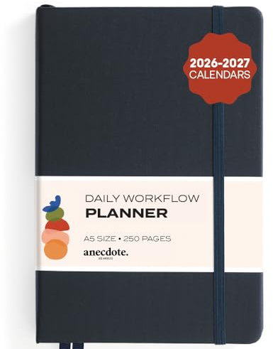 Anecdote Daily Planner w/ 2026-2027 Calendar | Start Anytime 26 Weeks Undated | 1 Page per Day | 8.5 x 5.2 | Hardcover To-Do List Organizer, Plan Your Success, Achieve Productivity Goals (Ink Blue)