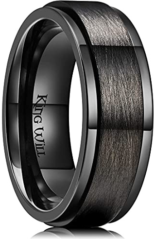King Will 316L Stainless Steel Spinner Weding Ring for Men Women-8mm Black Stress Relief Fidget Ring Brushed Finished Spinner Wedding Band Comfort Fit Size 8