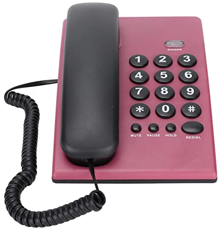 Annadue KX-T504 Telefono con Filo per Ufficio a Casa, Telefono Fisso Multifunzionale da Scrivania di Moda con Doppio Ricevitore Magnetico, Suoneria Regolabile(Rosa Rossa)