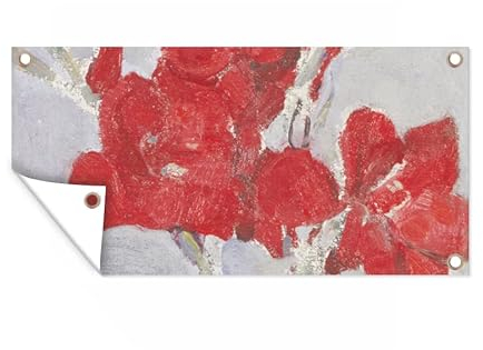 MuchoWow Poster exterieur Glaïeuls rouges - Piet Mondrian Decoration murale 160x80 cm Résistant aux intempéries/soleil