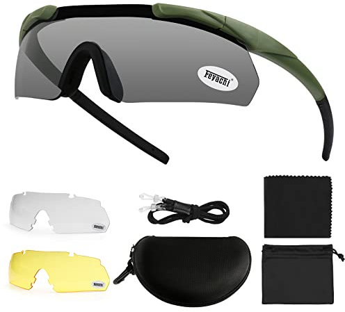Feyachi Safety Glasses, Tactical Shooting Glasses with 3 Interchangeable Lens, Safety Sunglasses, Clear Cycling Glasses, Eye Protection Impact Resistant for Work, Hunting, Fishing, Cycling