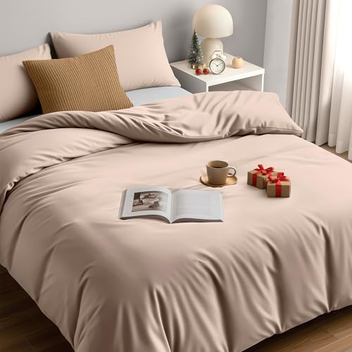 Utopia Bedding King Size Duvet Cover - Soft Microfibre Polyester Duvet Cover Sets with Pillow cases - Bedding Quilt Cover Set (Beige)