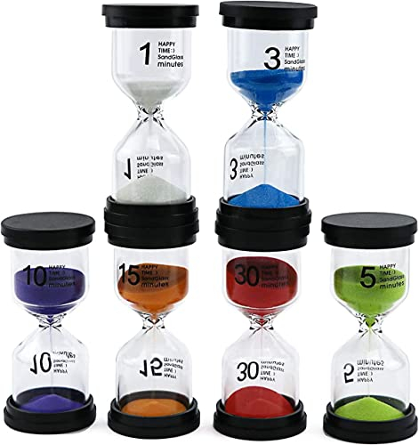 6Pcs Sand Timers- Hourglass Sand Timers Colorful 1/3/5/10/15/30 Minutes Sandglass Timer with Protective Cover for Games Classroom Home Office Cooking
