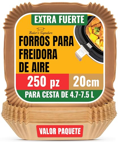 250 pcs Air Fryer Liners, Disposable Airfryer Paper Liners – Non-Stick and Oil Proof for Easy Cleanup, Great for Oven, Pans & Baking – 8” Square for 5-8 qt Basket by Baker's Signature