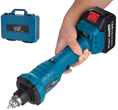 KATSU FIT-BAT 21V Amoladora Recta a Batería Brushless sin Escobillas con 3,0 Ah Batería y Cargador, 6mm Portafresas y 6 Velocidades Variables, en Caja