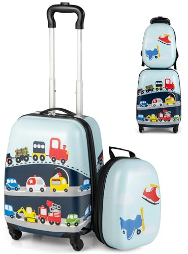 SOARS Valise Enfant Roulette 16 + Sac à Dos 12, Poignée Réglable à 3 Niveaux, Bretelles Larges, Léger de 2,5 KG, Transportable dans l’Avion, Garçon 3-10 Ans