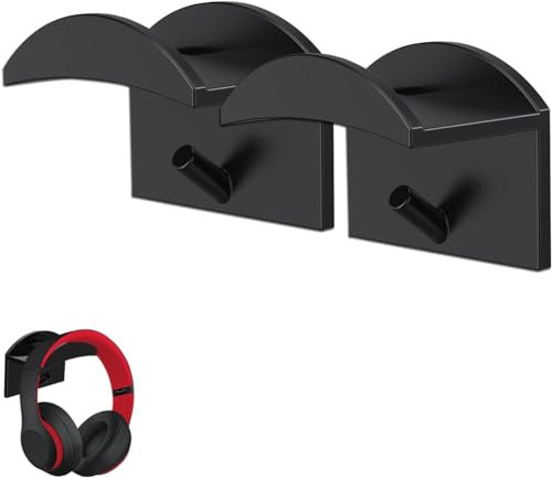 STOUCLA Headphone Stand, No Drilling Required Headset Holder, with Hook Headphone Holder, Black, 2 Pack