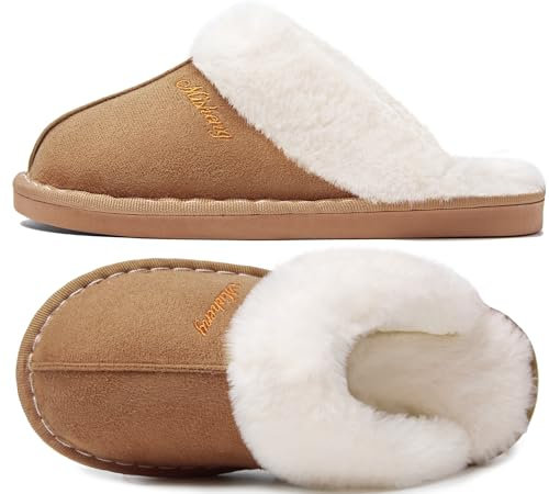 Tofflor Kvinnor Män Plysch Höst Vinter Mjuk Memory Foam Inomhus Hem Fluffiga Tofflor Håriga Inomhus Utomhus, Chestnut, 40.5/42 EU