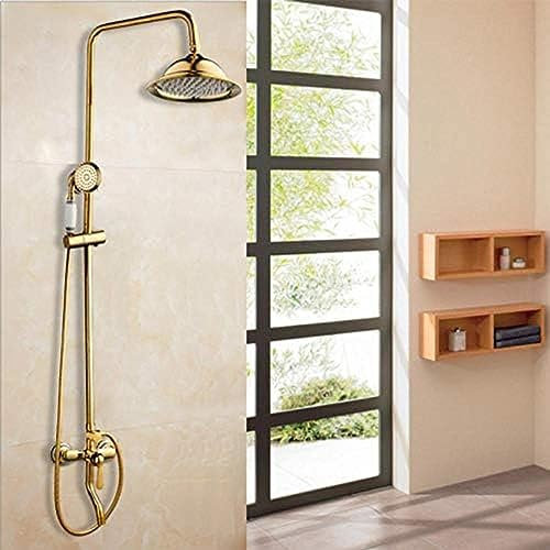 Badezimmer-Duschset Aus Massivem Messing Mit Ventil Und Keramikgriff, Goldfarben, Poliert, Duscharmatur, Duschkopf, Luftsprudler, Düse, Dusche