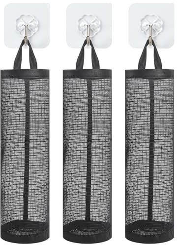 3 Soporte de Bolsa de Plástico,Dispensador Bolsas De Plastico,Bolsas de Basura Plegables y Transpirables,con Gancho,Organizador de Bolsas de Plástico,para Guardar Bolsas de Basura en la Cocina