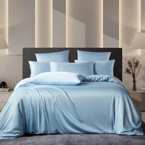Boqingzhu Bambus Bettwäsche 135x200 cm Blau Hellblau Sommer Kühlend Einzelbett Luxus Lyocell Seide Bettwäsche Set Bettbezug mit Reißverschluss und Kissenbezug 80x80cm