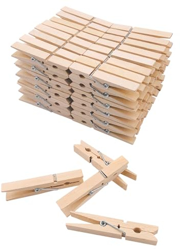 Wooden Clothes Pins, 100 Pack, 2.9 Inch, Large Natural Birchwood, Rust and Moisture Resistant, Heavy Duty Clothespins, Clothes Pins for Craft, Clips for Pictures
