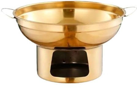 LOVIVER Shabu Hot Pot mit Doppelgriff, deckelloser Thai-Hot Pot, Kochgeschirr aus Edelstahl, Hot Pot für Camping, Grillen, Gold S