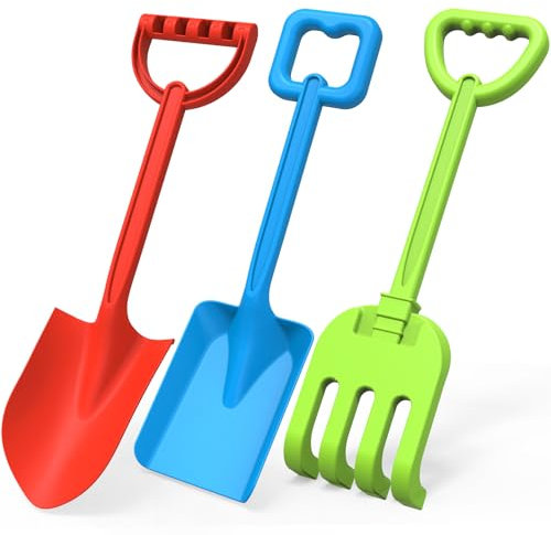 Jumbo Beach Shovels Spade Toys Set for Kids, 16 Long Sturdy Handle ABS Plastic Sand Scoop, 3 Pack Planting Summer Winter Gift for Mud Sand Snow Digging, Backyard Gardening Tool Accessories