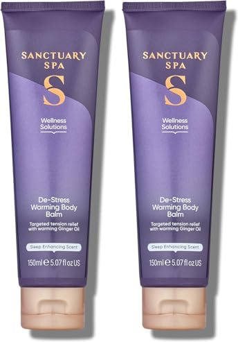 Sanctuary Spa De-Stress Warming Body Balm, No Mineral Oil, Cruelty Free & Vegan Muscle Rub, 150ml, Purple (Pack of 2)