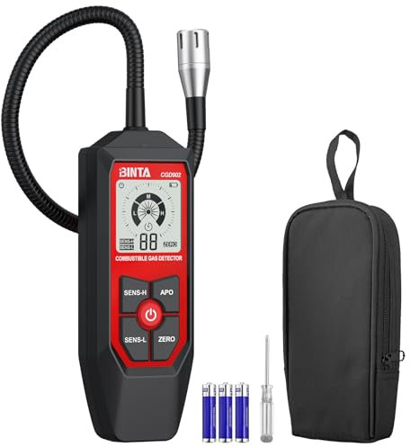 BINTA Détecteur de Gaz avec Col de Cygne Flexible de 18,5 Pouces, Détecteur de Fuite de Gaz Portable avec Alarmes Sonores et Visuelles, Propane, Gaz Naturel, Gaz Combustible pour Maison, RV, HVAC