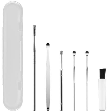 Kit de Limpieza de Oídos para Adultos, Limpiador de Oídos Cera con 6 Herramientas, Earwax Removal Seguro y Suave - Incluye Espátula, Cepillo y Accesorios para Limpieza de Oídos en Caja Transparente.