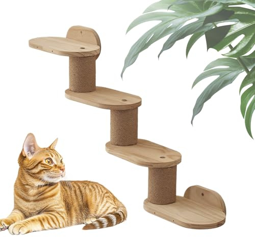 Rrlihjgu Estantes para Gatos En Pared | Reposaderos Montados En Pared para Gatos,Escalera Flotante de Madera Rascador Multifuncional con Área de Juegos y Torre para Ventana Interior