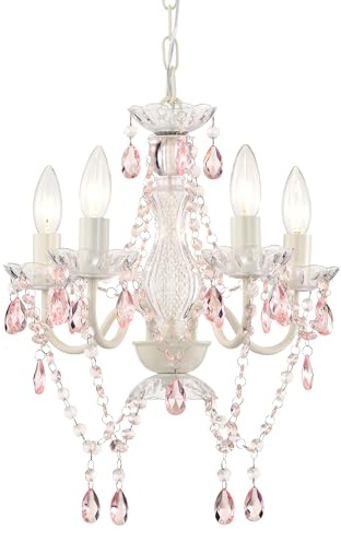 Alighting Kleiner Kronleuchter in Rosa und Weiß – 4-Flammige Pendelleuchte Ø 41 cm, Elegante Deckenlampe für Mädchen Kleine Räume, Schlafzimmer, Kinderzimmer, Flur, E14
