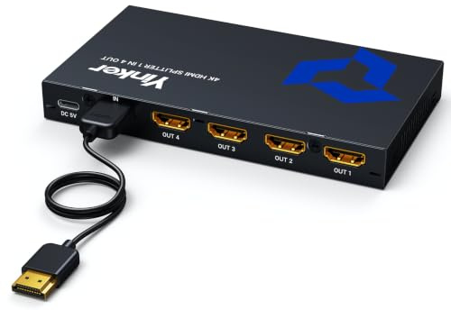 4K Splitter HDMI 1 in 4 Out con Cavo HDMI da 1.5m, Yinker Splitter HDMI 4 Porte per 4 Monitor Simultaneamente 4K30Hz HDCP1.4 EDID HDR
