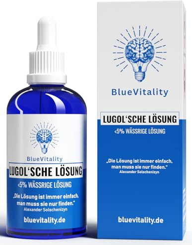 BlueVitality | 100 ml Lugols jod 5% | Oberoende testad och certifierad i laboratorier | Inkluderar pipett | Kvalitet tillverkad i Tyskland