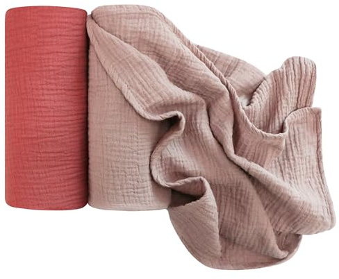 Kewlife gåva 2-pack muslin swaddle filtar 104 x 94 cm – ultramjuka 100 % bomull ventilerande mottagningsfiltar för nyfödda, pojkar och flickor, multifunktionell filt, barnskydd, lekmatta (retro)