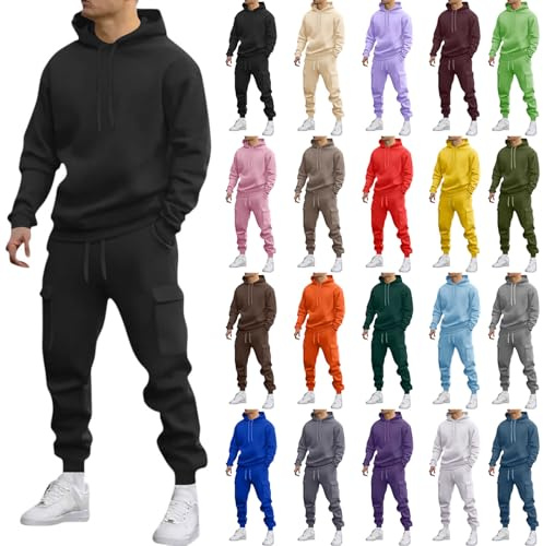 Survetement Homme Ensemble Ensemble Jogging Homme 2 Pièces Sweat Hoodies Et Pantalon Jogging Survêtement De Sport Couleur Unie Ample Et Confortable Combinaison De Sport pour Gym Et Fitness