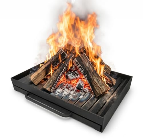 HEARTHOR | PDG | Brasero/Parrilla de leña a Medida con cajón de Cenizas | Parrilla para Chimenea, Barbacoa y Cocina Exterior | Estructura de Acero | Rejilla Acanalada | Insertable o Independiente