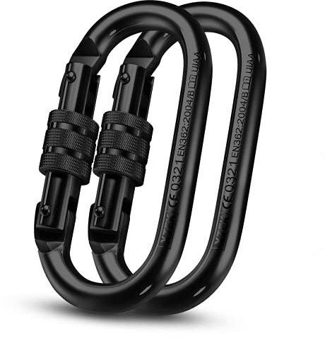 XTEK Climbing Carabiner Clip – 25 kN 5620 LB, Large Heavy Duty Carabiners for Climbing: Oval-Shape, Screw Locking Steel Carabiner Clips, Hammocks, Hiking, Camping – Durable & Tested