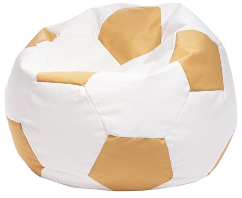 Ecopuf Football Sack M - Lekdyna i hållbart material - Perfekt för fotbollsfans, barn - Sittpuff vardagsrum - Sammetspuff - Puff säck för spelstol - 65x45 cm - Kanariefågel gul E3