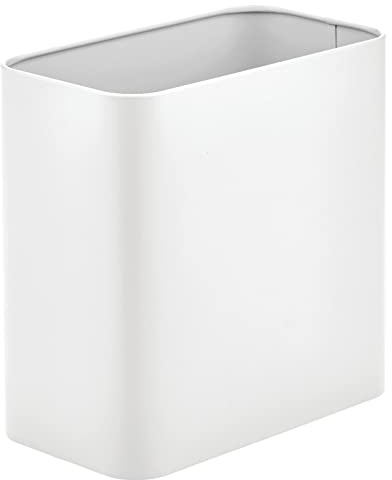 mDesign Metal Wastepaper Bin — Compact Rectangular Bathroom Bin — Rubbish Basket for Home and Office — White