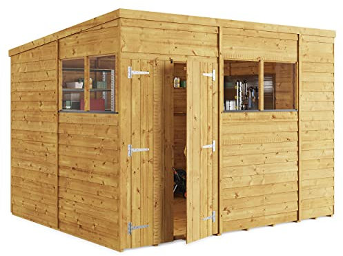 BillyOh 10x8 Switch Pent Log Cabin Wooden Garden Shed | 28x28 Framing Garden Storage Shed with Customizable Doors & Windows, Overlap Cladded Walls, Green Mineral Roof Felt | Versatile Outdoor Storage