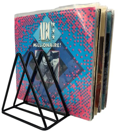 45rpm Vinyl Record Storage Holder - 7inch Stand Metal Wire Rack Holds up to 33 Album Lp's - Premium Display, Simple and Contemporary Shelf Concept Design for 7 Records (Black, 1)