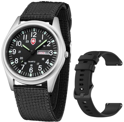 Gosasa Unisex Military Watches Sport Textile Nylon Strap Luminous Fashion Watch Analog Display Quartz Waterproof Casual Wristwatch (Black)