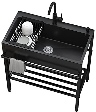 Vardeau Stainless steel utility sink,laundry room sink 1 Compartment Hand washing station,Freestanding Commercial Kitchen Sink With Pull-Out Faucet,for Garage,Restaurant,Laundry Room,Indoor Outdoor (