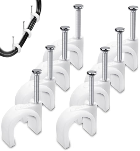 Kabelschellen Nagelschellen 10 mm Kabelklemmen 200 Stück Kabelhalter Wand zum schrauben Kabelbefestigung Halterungen Cable Clips mit Eingestecktem Nagel für Wall Wire Organiser Starkstromkabel(Weiß)