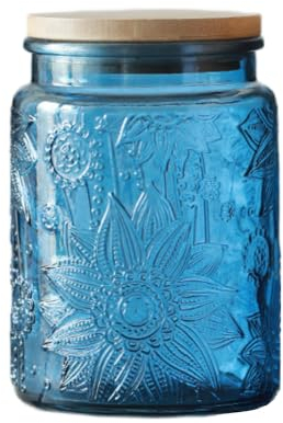 ANSQU Barattolo di vetro vintage, da, con coperchio, barattolo colorato per cucina, dispensa, barattolo in vetro per alimenti, per caffè, tè, caramelle, biscotti, zucchero (Blu 1, 700 ml)