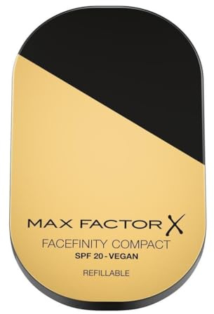 Max Factor - Facefinity Compact Foundation, vegane Formel, modulierbare Deckkraft und Finish Mat, bis zu 24 Stunden Halt, SPF 20, 033, CRYSTAL BEIGE, 10 g
