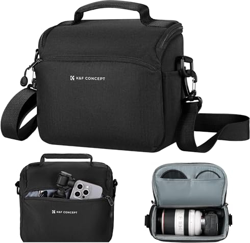K&F Concept Borsa per fotocamera, piccola borsa a tracolla singola Crossbody Custodia con cinghia regolabile compatte Borse per macchina fotografia DSLR/SLR/Mirrorless-ferroso