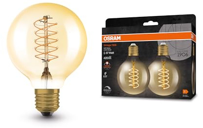 OSRAM Vintage 1906 Globe LED-lamp, 4,8W, 420lm, warmweiße Light, dimmbar, CRI 80, E27-Sockel, sofort 100% Light, lage Aufwärmzeit, ideaal voor decoratieve installatie, energiebesparing