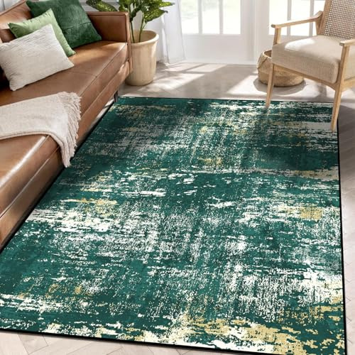 Jiyuhang Teppich Wohnzimmer Teppiche Waschbar ist Weich, Bequem und rutschfest Sich für Besprechungsräume, Schlafzimmer Büros und Wohnzimmer Teppich, Niedriger Flor, 140 x 200 cm, grün-gelb-Beiger