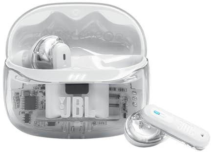 JBL Tune Beam Ghost 2, Écouteurs sans Fil Bluetooth, réduction de Bruit, 48 Heures d'autonomie, résistance à l'eau et à la poussière IP54, Connexion multipoint, White Ghost