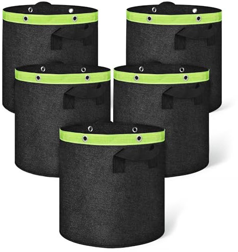 ELAKIRI 5 bolsas para plantas de 20 l de 300 g de tela no tejida, bolsas para plantas mejoradas para patatas, macetas de tela reutilizables de 20 l con asa y ojal de metal, bolsas para plantación y