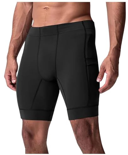 Short De Bain Homme piscine,Maillot De Bain Homme Boxer Long Respirant à Séchage Rapide Boxer De Bain moulant Sport UV Protection Chlore Résistant Speed-Dry Vêtements de surf (Black, S)