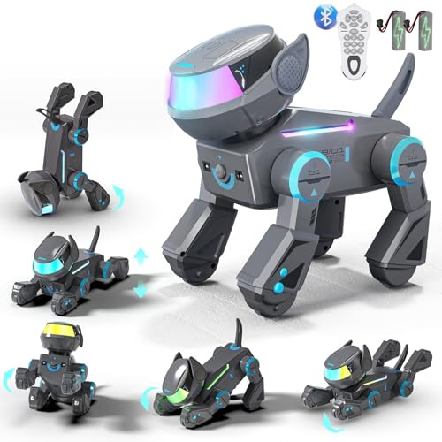 MUZREES Bambini Giocattolo robot cane, cane robot telecomandato con Bluetooth e occhi LED, giocattolo robotico interattivo con 17 funzioni per bambini dai 3 ai 12 anni